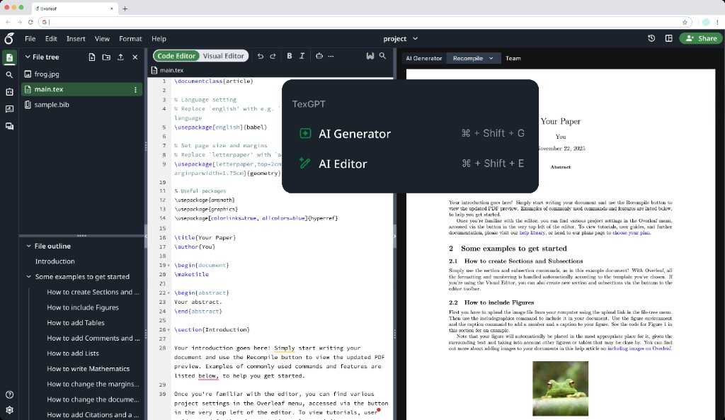 Approach 2 — TexGPT menu as a unified robot button entry point in Overleaf