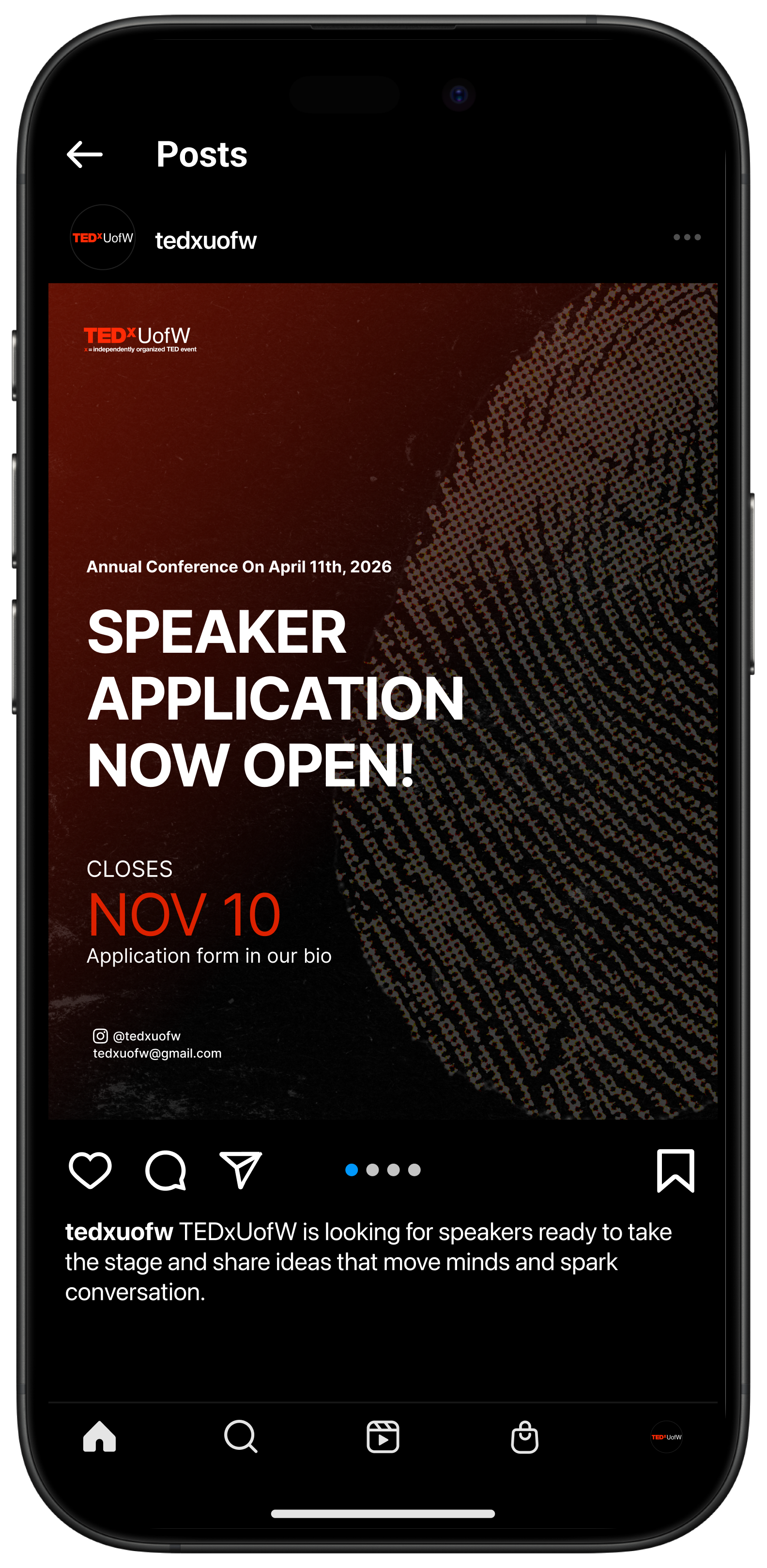 TEDxUofW team application Instagram mockup