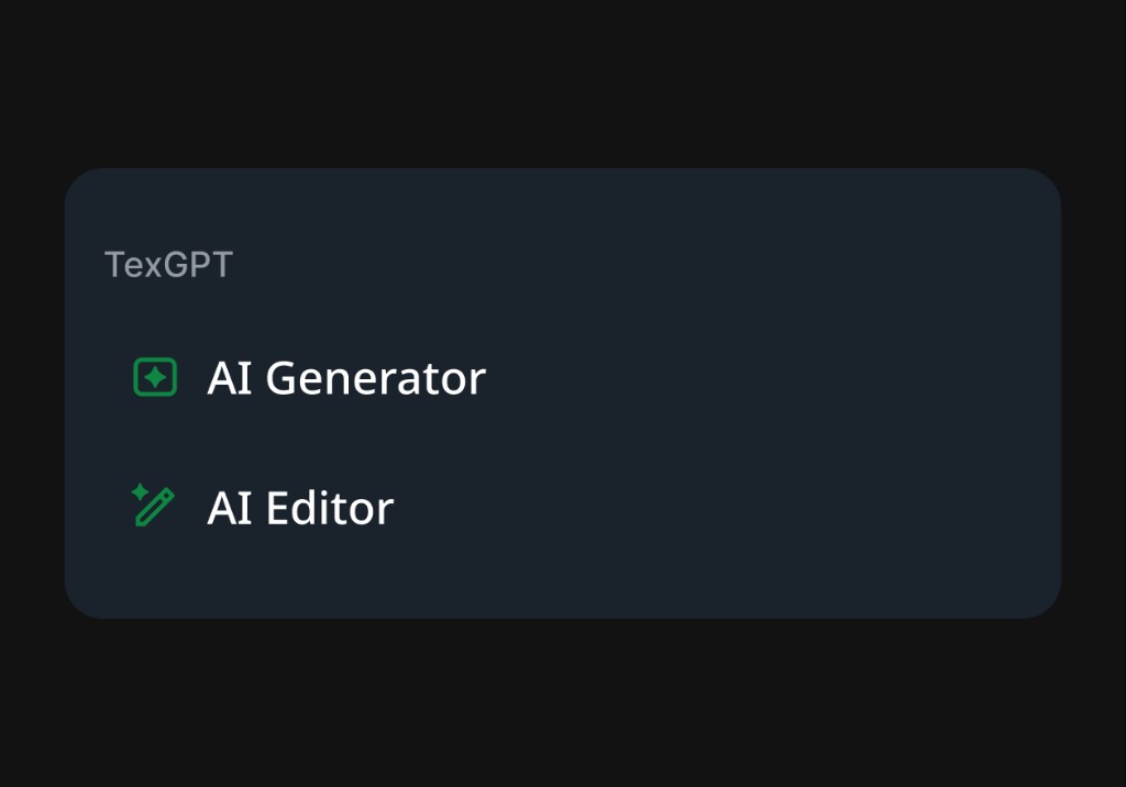 TexGPT submenu with AI Generator and AI Editor options