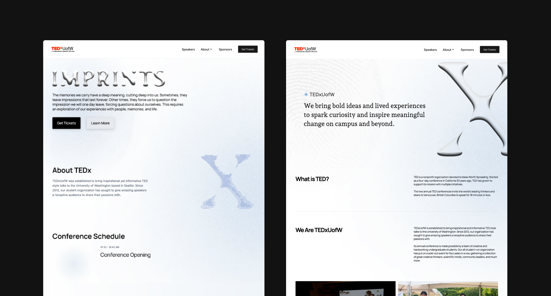 TEDxUofW Imprints website mockups